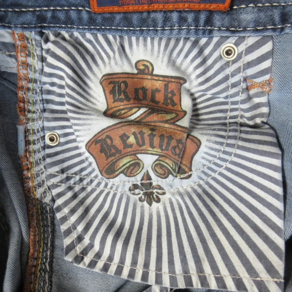 ROCK REVIVAL‎ Nancy Bootcut Jeans Womens 30 Blue Denim Fleur-de-lis Rhinestone